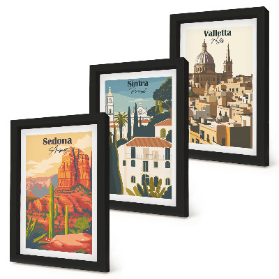 Dekoracja ścienna zestaw obrazów Widoki miast Sedona Sintra Valletta w stylu retro