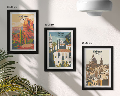 Dekoracja ścienna zestaw obrazów Widoki miast Sedona Sintra Valletta w stylu retro