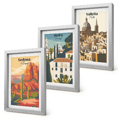 Dekoracja ścienna zestaw obrazów Widoki miast Sedona Sintra Valletta w stylu retro