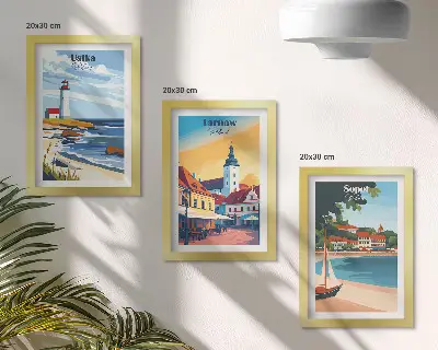 Tryptyk w ramie widoki miast Polski Ustka Tarnów Sopot