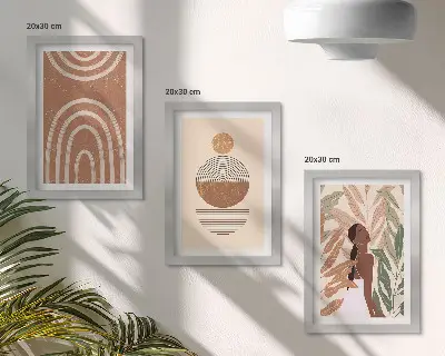 Zestaw 3 obrazów w ramie ze stylowymi wzorami z motywami roślinnymi i geometrycznymi