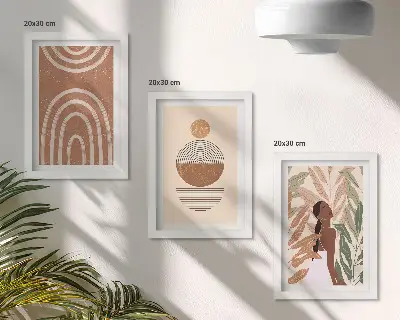 Zestaw 3 obrazów w ramie ze stylowymi wzorami z motywami roślinnymi i geometrycznymi