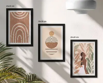 Zestaw 3 obrazów w ramie ze stylowymi wzorami z motywami roślinnymi i geometrycznymi