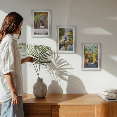 Zestaw 3 obrazów w ramie Piękne uliczki zabytkowa architektura wieża Eiffla