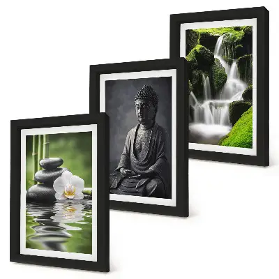 Zestaw obrazów dekoracja ścienna relaksujące motywy zen z wodą kamieniami i buddą