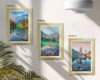 Tryptyk w ramie górskie jeziora z naturą