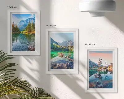 Tryptyk w ramie górskie jeziora z naturą
