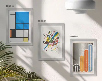 Abstrakcyjne nowoczesne kompozycje z geometrycznymi kształtami zestaw 3 obrazów w ramie