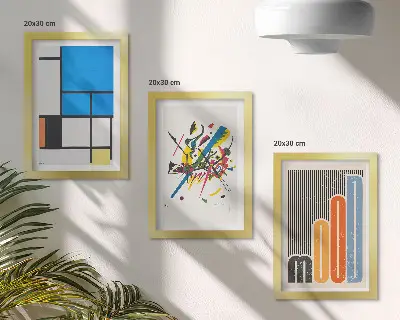 Abstrakcyjne nowoczesne kompozycje z geometrycznymi kształtami zestaw 3 obrazów w ramie