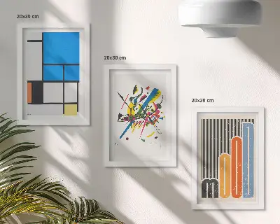 Abstrakcyjne nowoczesne kompozycje z geometrycznymi kształtami zestaw 3 obrazów w ramie