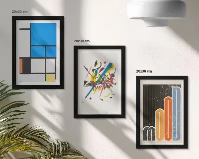 Abstrakcyjne nowoczesne kompozycje z geometrycznymi kształtami zestaw 3 obrazów w ramie