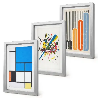 Abstrakcyjne nowoczesne kompozycje z geometrycznymi kształtami zestaw 3 obrazów w ramie