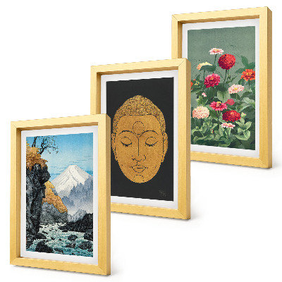 Zestaw 3 obrazów w ramie Japońska natura i kultura styl japandi
