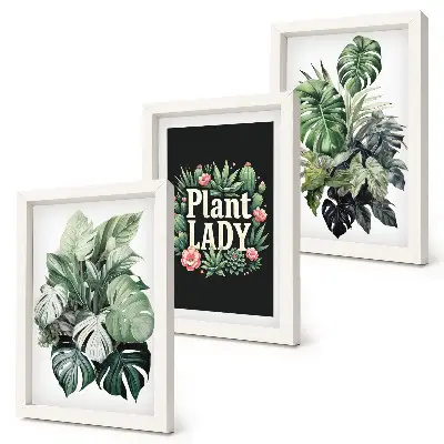 Dekoracja ścienna zestaw obrazów Rośliny tropikalne z napisem Plant Lady w zieleni