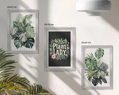 Dekoracja ścienna zestaw obrazów Rośliny tropikalne z napisem Plant Lady w zieleni