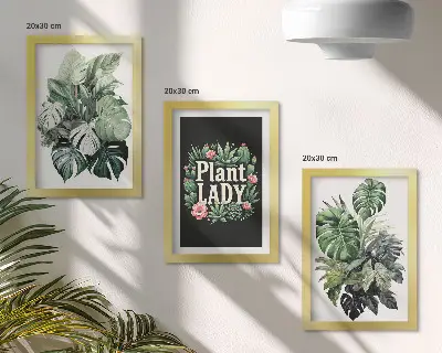 Dekoracja ścienna zestaw obrazów Rośliny tropikalne z napisem Plant Lady w zieleni