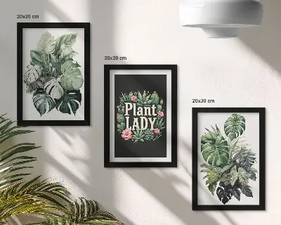 Dekoracja ścienna zestaw obrazów Rośliny tropikalne z napisem Plant Lady w zieleni