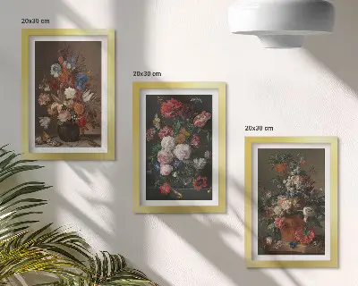 Zestaw obrazów dekoracja ścienna kwiaty w wazonach z roślinnymi kompozycjami w stylu vintage