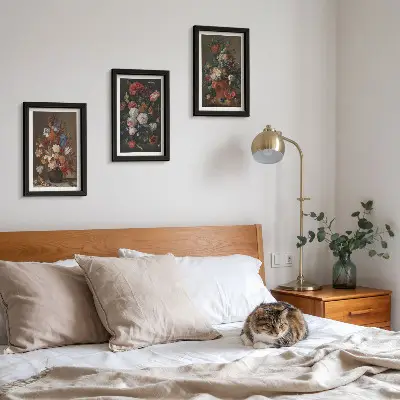 Zestaw obrazów dekoracja ścienna kwiaty w wazonach z roślinnymi kompozycjami w stylu vintage