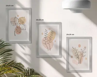Zestaw 3 obrazów w ramie Minimalistyczne rysunki roślinne w pastelowych barwach