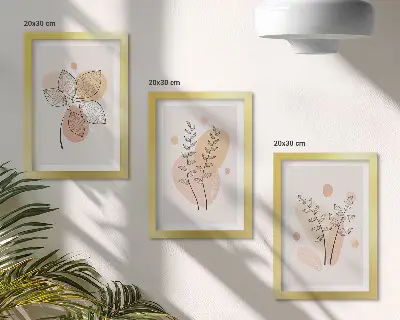 Zestaw 3 obrazów w ramie Minimalistyczne rysunki roślinne w pastelowych barwach