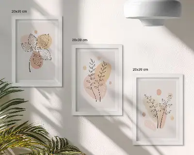 Zestaw 3 obrazów w ramie Minimalistyczne rysunki roślinne w pastelowych barwach