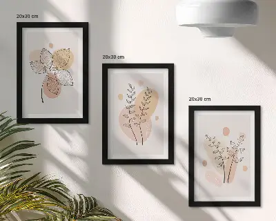 Zestaw 3 obrazów w ramie Minimalistyczne rysunki roślinne w pastelowych barwach