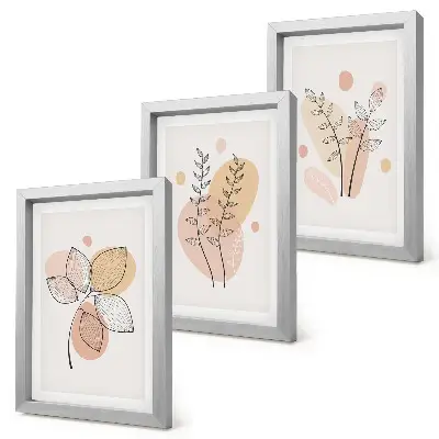 Zestaw 3 obrazów w ramie Minimalistyczne rysunki roślinne w pastelowych barwach