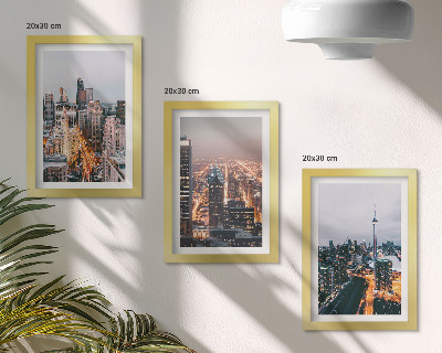 Zestaw 3 obrazów w ramie Widoki miast nocą z wieżowcami i światłami