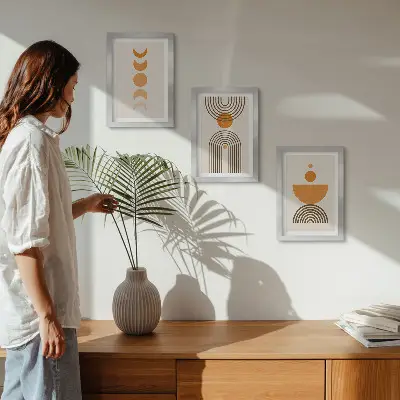 Tryptyk w ramie boho minimalistyczne wzornictwo dekoracyjne