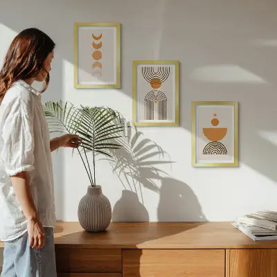 Tryptyk w ramie boho minimalistyczne wzornictwo dekoracyjne