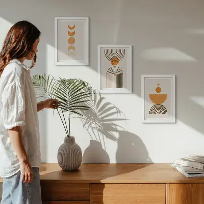 Tryptyk w ramie boho minimalistyczne wzornictwo dekoracyjne