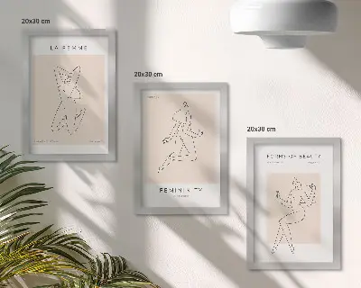 Dekoracja ścienna zestaw obrazów z minimalistycznymi linearnymi sylwetkami kobiet