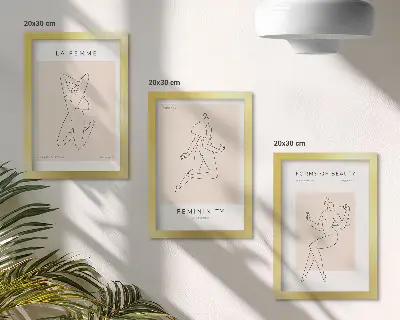 Dekoracja ścienna zestaw obrazów z minimalistycznymi linearnymi sylwetkami kobiet