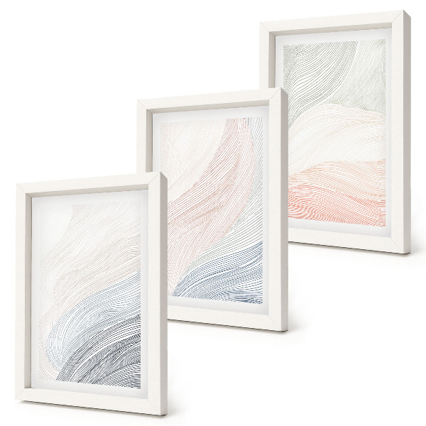 Zestaw 3 obrazów w ramie Abstrakcyjne fale malunek tektury pastelowe barwy