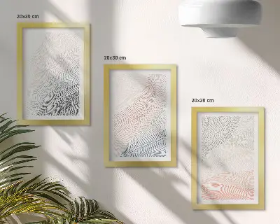 Zestaw 3 obrazów w ramie abstrakcyjne fale malowane na tekturze w pastelowych barwach