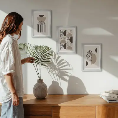 Abstrakcyjne wzory geometryczne w stylu minimalistycznym tryptyk w ramie