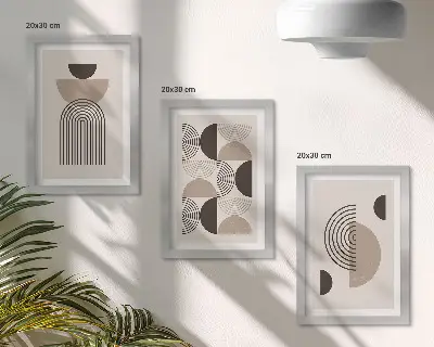 Abstrakcyjne wzory geometryczne w stylu minimalistycznym tryptyk w ramie