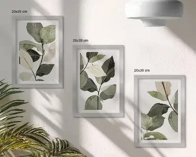 Zestaw obrazów dekoracja ścienna z motywem malowanych delikatnych liści w stylu boho