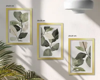 Zestaw obrazów dekoracja ścienna z motywem malowanych delikatnych liści w stylu boho