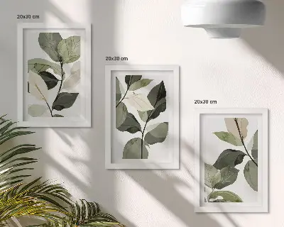 Zestaw obrazów dekoracja ścienna z motywem malowanych delikatnych liści w stylu boho