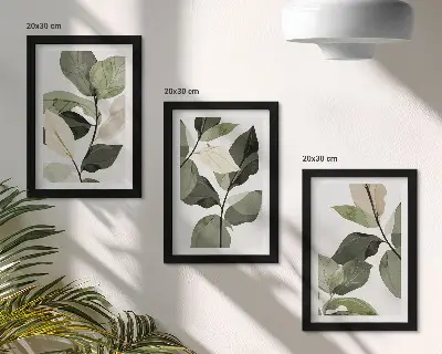 Zestaw obrazów dekoracja ścienna z motywem malowanych delikatnych liści w stylu boho
