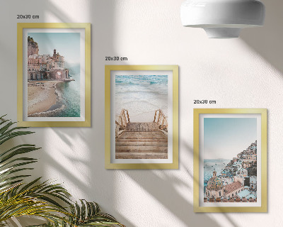 Zestaw 3 obrazów w ramie Letnie pastelowe widoki z nadmorską architekturą i plażą