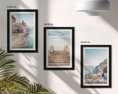 Zestaw 3 obrazów w ramie Letnie pastelowe widoki z nadmorską architekturą i plażą