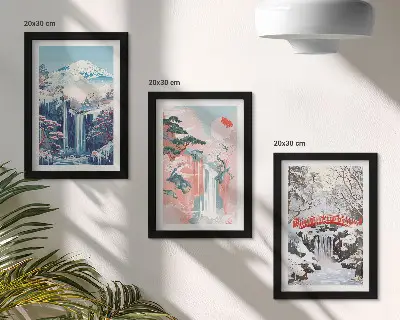 Tryptyk w ramie krajobrazy górskie i wodospady w różnych porach roku