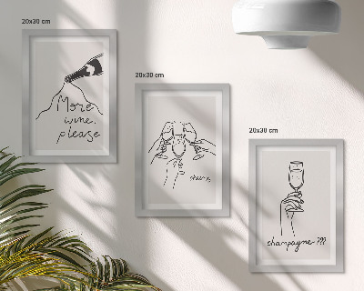 Zestaw 3 obrazów w ramie Radosne chwile z winem i szampanem line-art