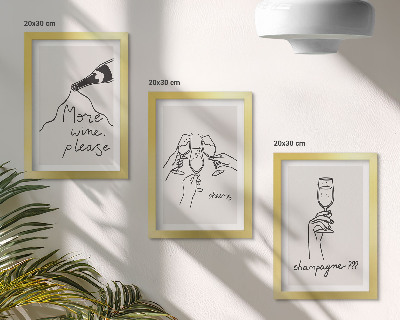 Zestaw 3 obrazów w ramie Radosne chwile z winem i szampanem line-art