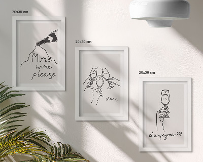 Zestaw 3 obrazów w ramie Radosne chwile z winem i szampanem line-art