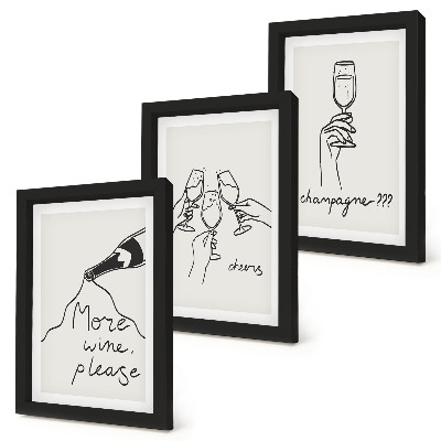 Zestaw 3 obrazów w ramie Radosne chwile z winem i szampanem line-art