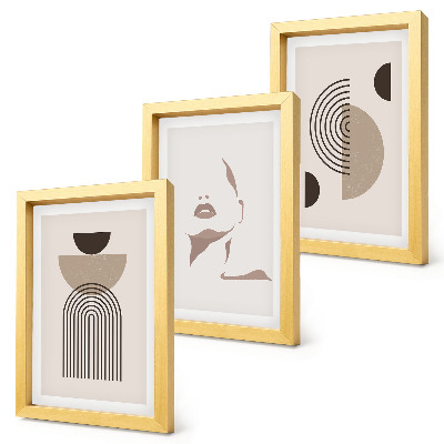 Zestaw 3 obrazów w ramie Abstrakcyjne formy geometryczne i sylwetka twarzy